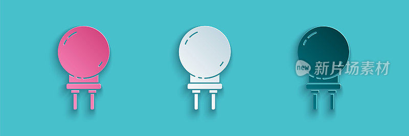 Paper cut Light emitting diode icon isolated on blue background. Semiconductor diode electrical component. Paper art style. Vector Illustration